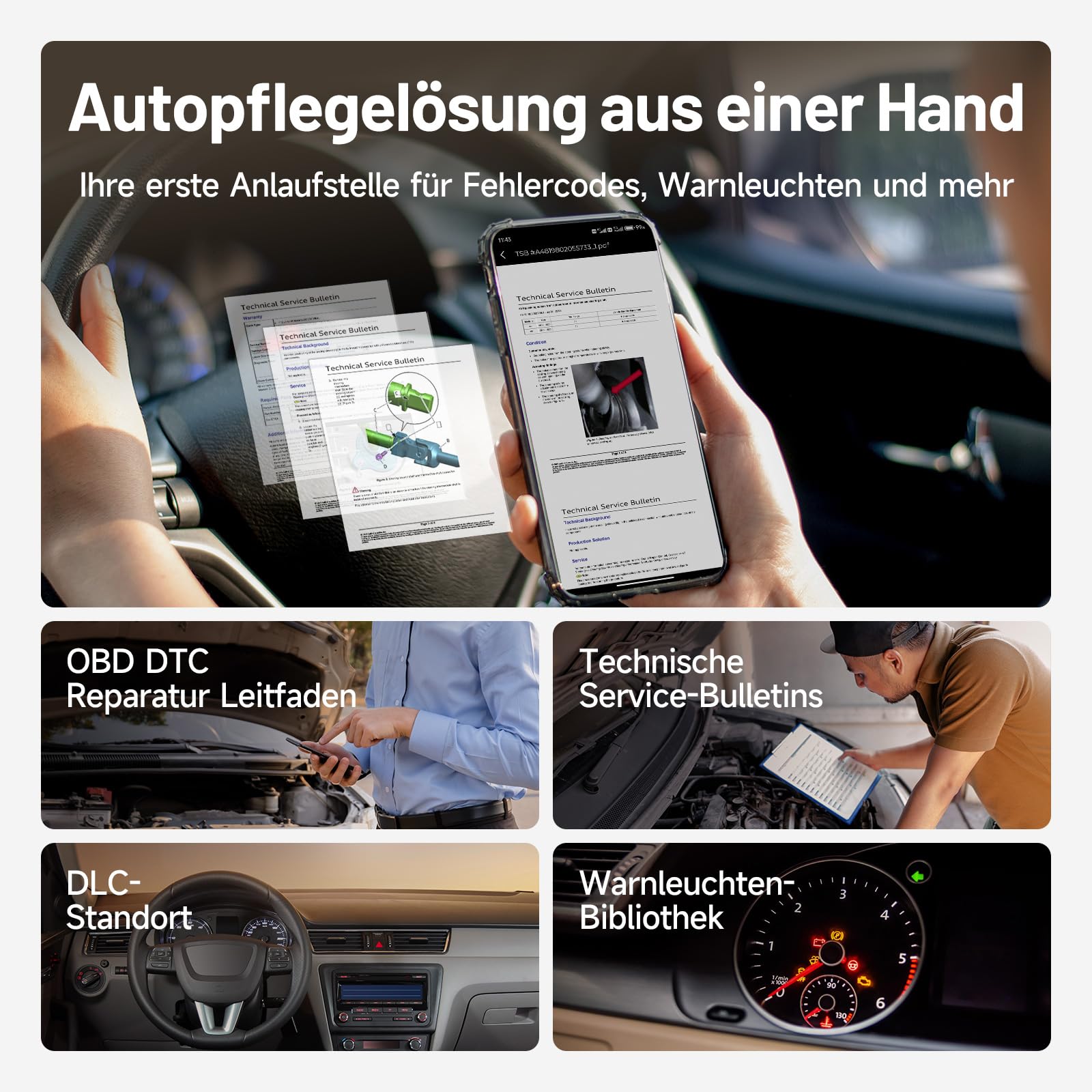 TOPDON Carpal-A OBD2 Diagnosegerät für Alle Fahrzeuge, Bluetooth obdii Diagnosewerkzeug All System, 6 Dienste Zurücksetzen, AutoVIN, Smog-Check, Reparatur-Leitfaden, Motor-Inspektion