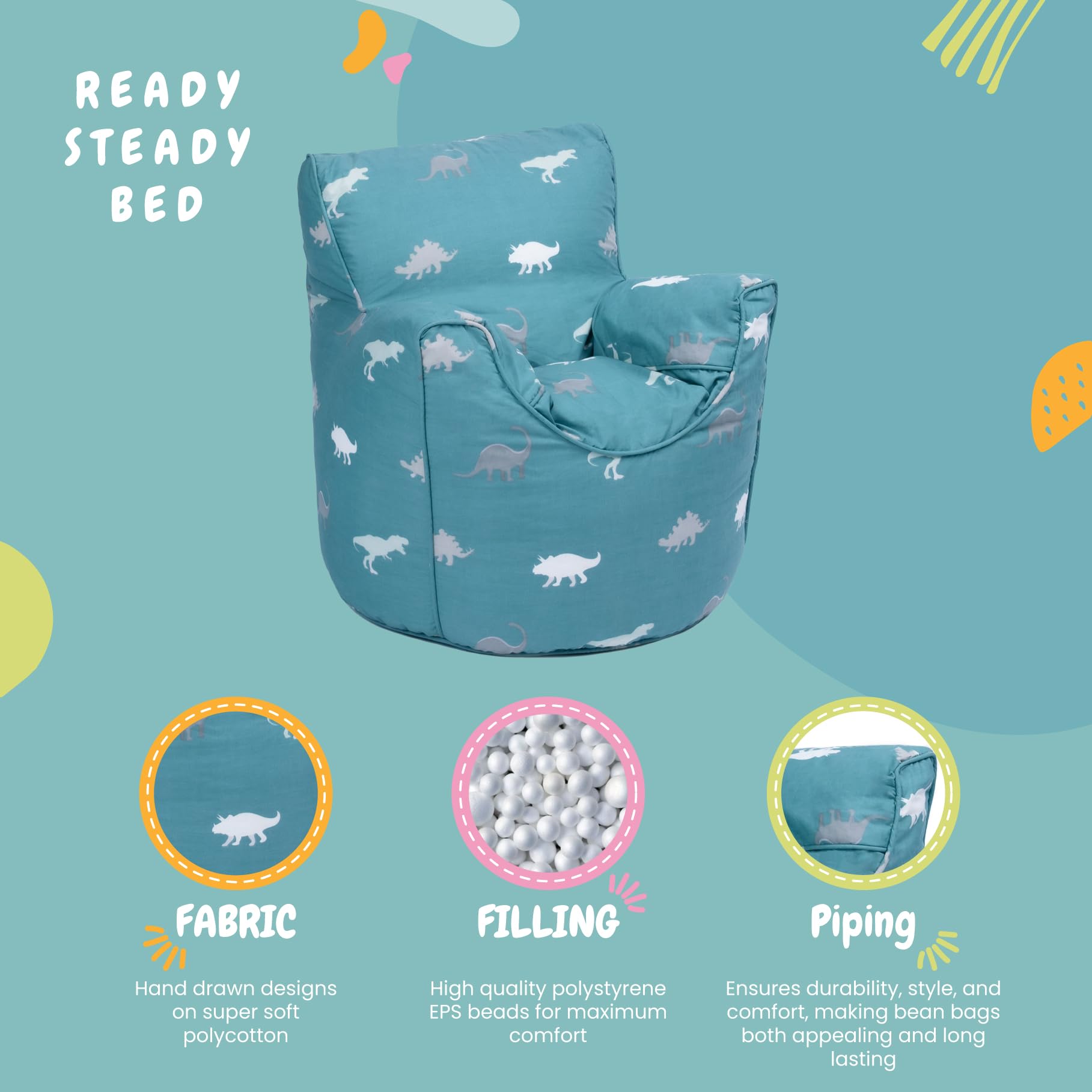 Ready Steady Bed Poltrona per bambini, pouf, comoda mobilia per bambini, morbida e sicura per bambini, per sala giochi, sedia ergonomica (Rex)
