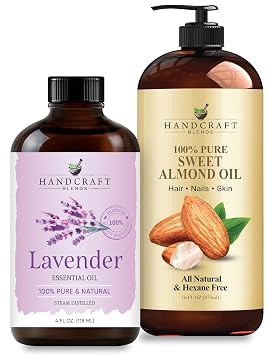Handcraft Blends Relaxing Massage Set Sweet Almond Oil 16 Fl Oz and Lavender Essential Oil 4 Fl Oz 100% Pure & Natural for Body Massage and Skin Hydration