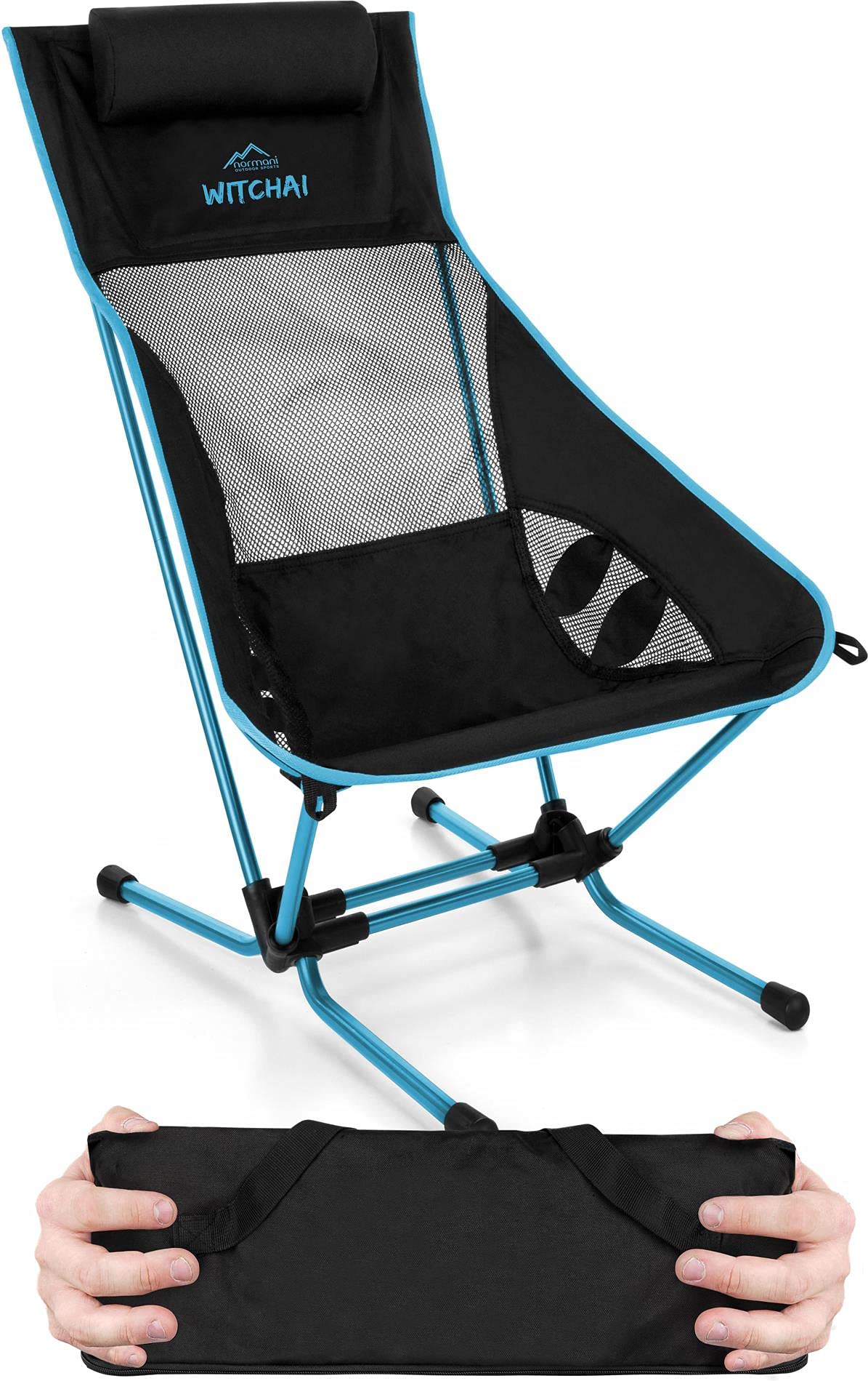 normani Strandstuhl klappbar Ultraleichter Campingstuhl faltbar Beachchair bis 150 kg - EXTREM kleines, leichtes Packmaß Blau OneSize