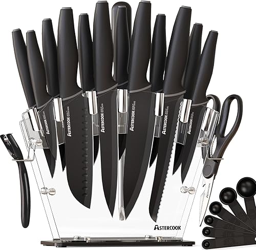 Astercook Juego de cuchillos con bloque y afilador, juego de cuchillos de cocina de 22 piezas, apto para lavavajillas, bloque de cuchillos