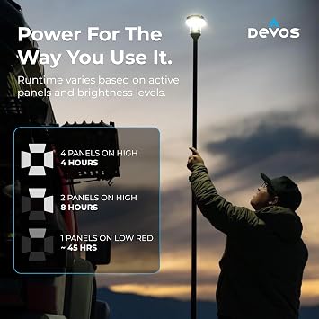 DEVOS - LightRanger 1200 Telescoping Camp Light, 9 ft tall with 1200 lumens, Rechargeable LED Lantern, Up to 80-hour Runtime, Includes Carry Case
