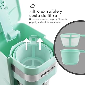 Elite Gourmet EHC113M Personal Cafetera compacta individual monodosis, incluye taza de viaje térmica interior de acero inoxidable, compatible con café molido, filtro reutilizable, menta, 414 ml3