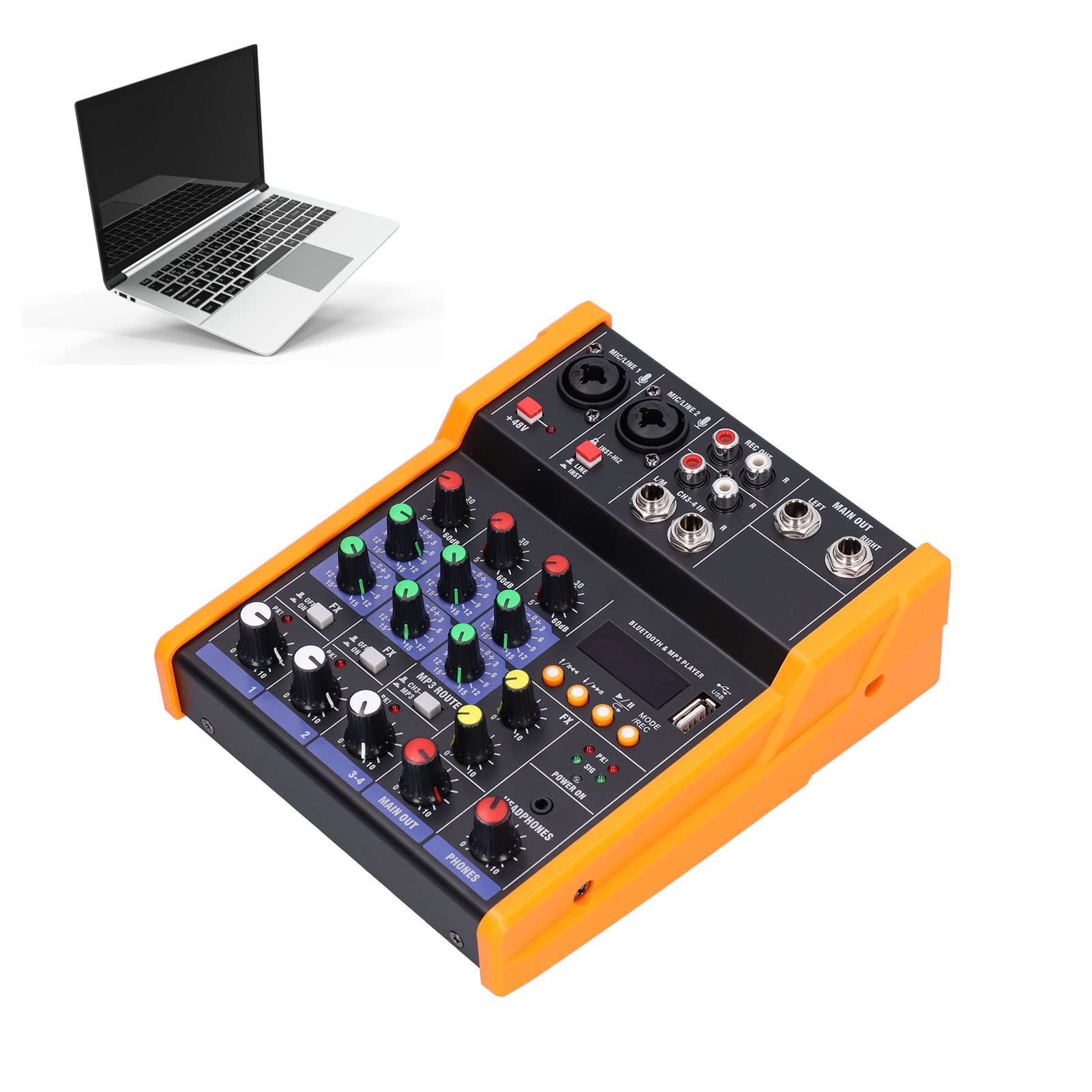 Mixeur audio 4 voies - Réduction du bruit intelligente - Prise USB sans fil - Console de mixage sonore portable pour Webcast Party