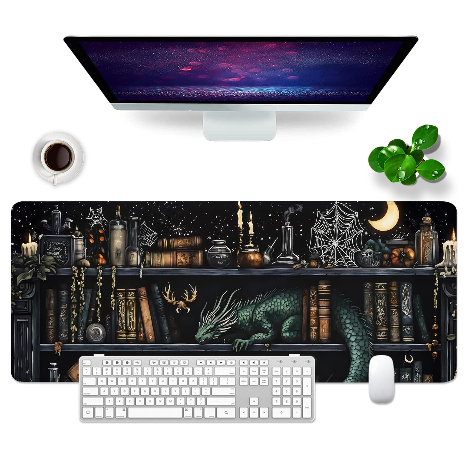Schreibtischunterlage xl Mauspad Drache 80x30 cm Groß Gaming Mousepad PC Professionelle Gamer Mauspad Schreibtisch Zubehör Bürodekoration (Magische Bücher - 2)