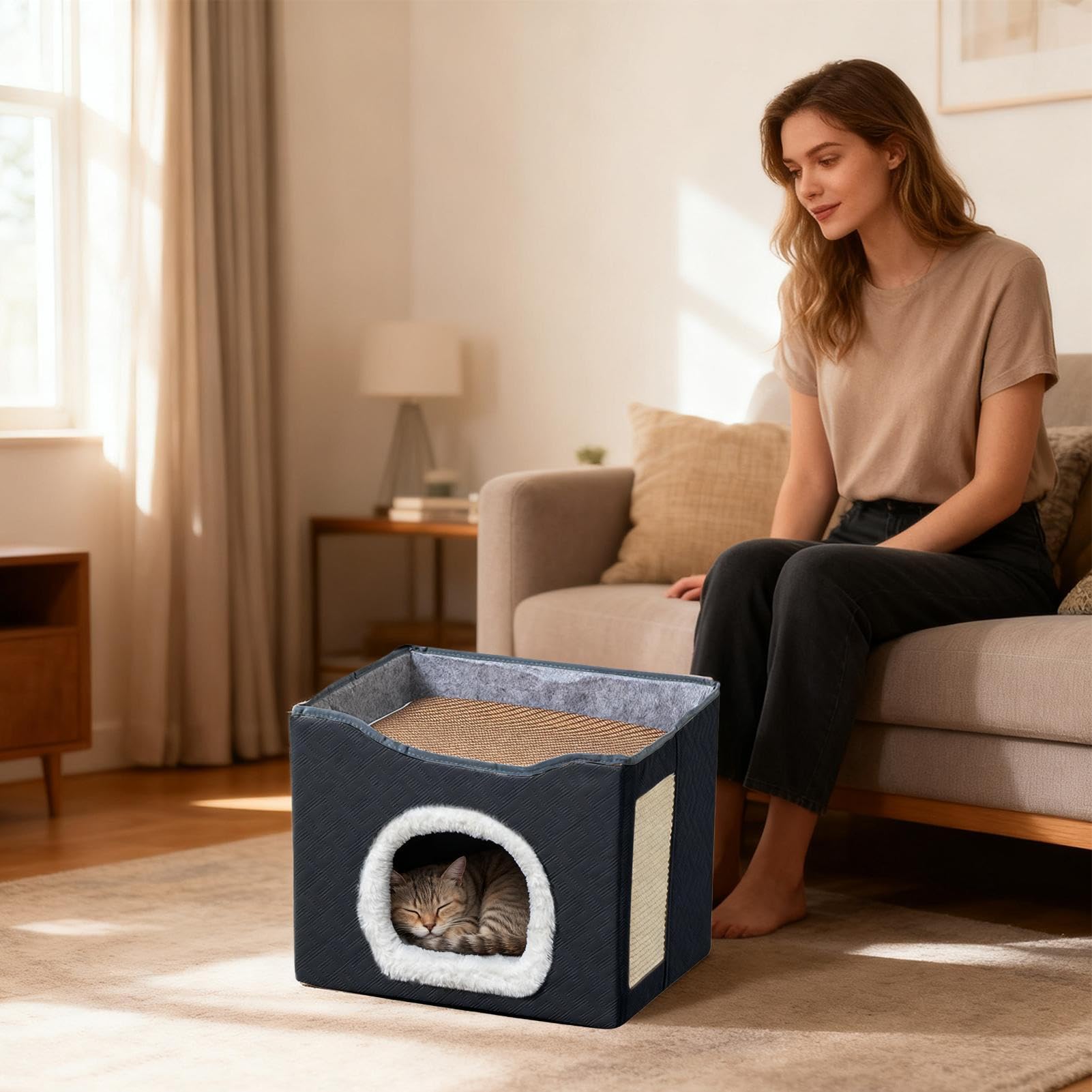 Cuccia Per Gatti Cuccia Traspirante Semi-Chiusa Per Animali Domestici | Grande Tana Per Gatti Per Animali Domestici per Piccoli Grandi Giardino Cortile Fienile Portico Balcone Cortili