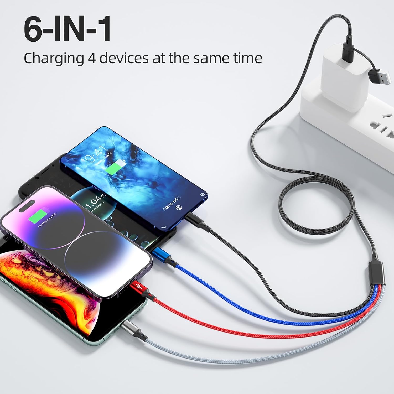 6 in 1 Multi Charging Cable, USBA/C Universal Multiple Charger Cords, 3Pack image 2