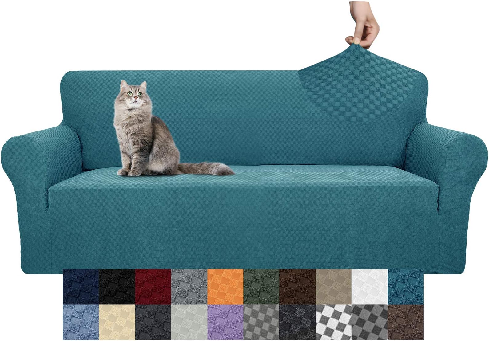 YEMYHOM Couch Cover Latest Jacquard Design High Stretch Sofa Covers for 3 Cushion Couch, Pet Dog Cat Proof Slipcover Non Slip Magic Elastic Furniture Protector (Sofa, Teal)