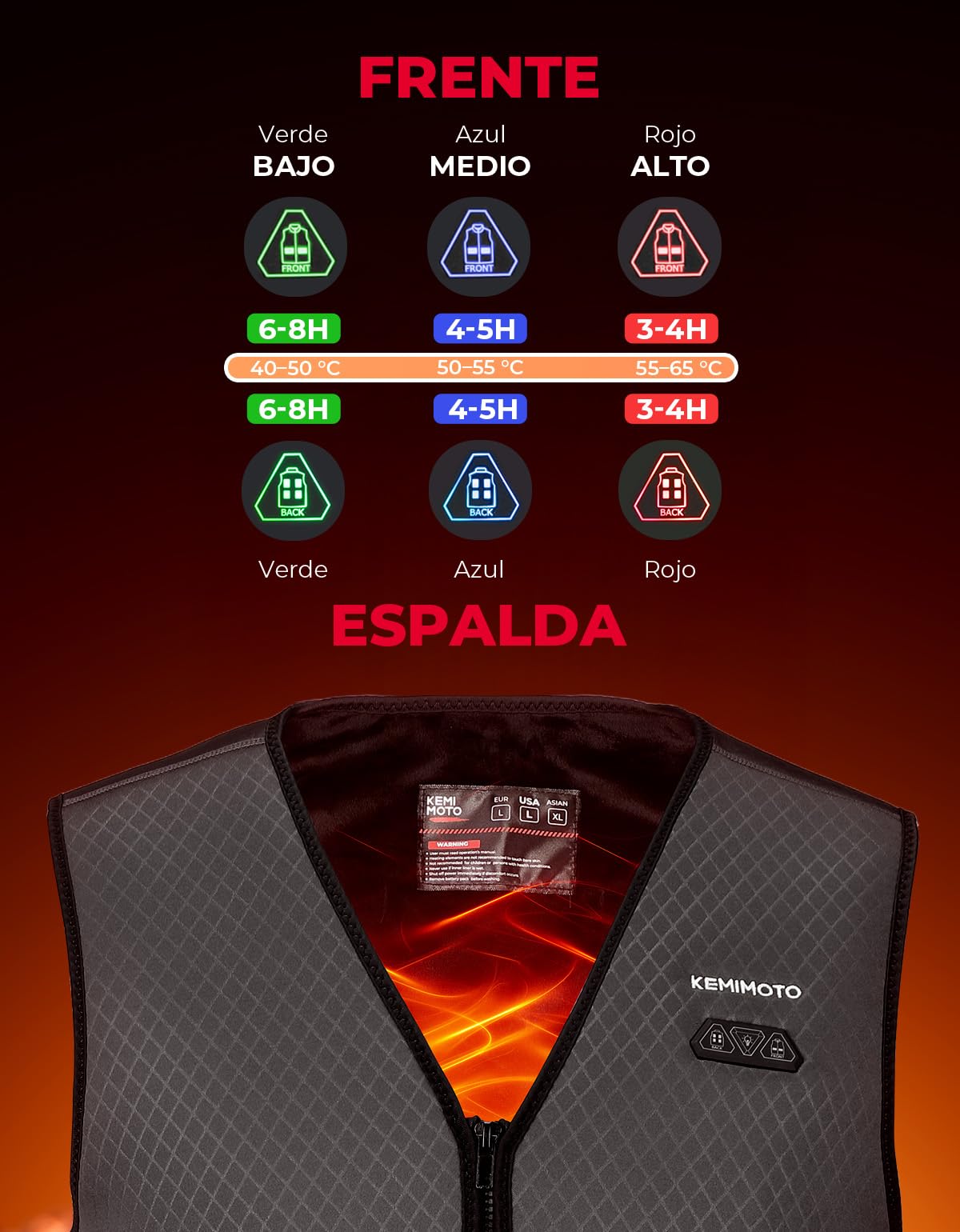 Chalecos Calefactables KEMIMOTO para Hombre 6 Zonas de Calor, Esquí Pesca Moto (Sin Batería)
