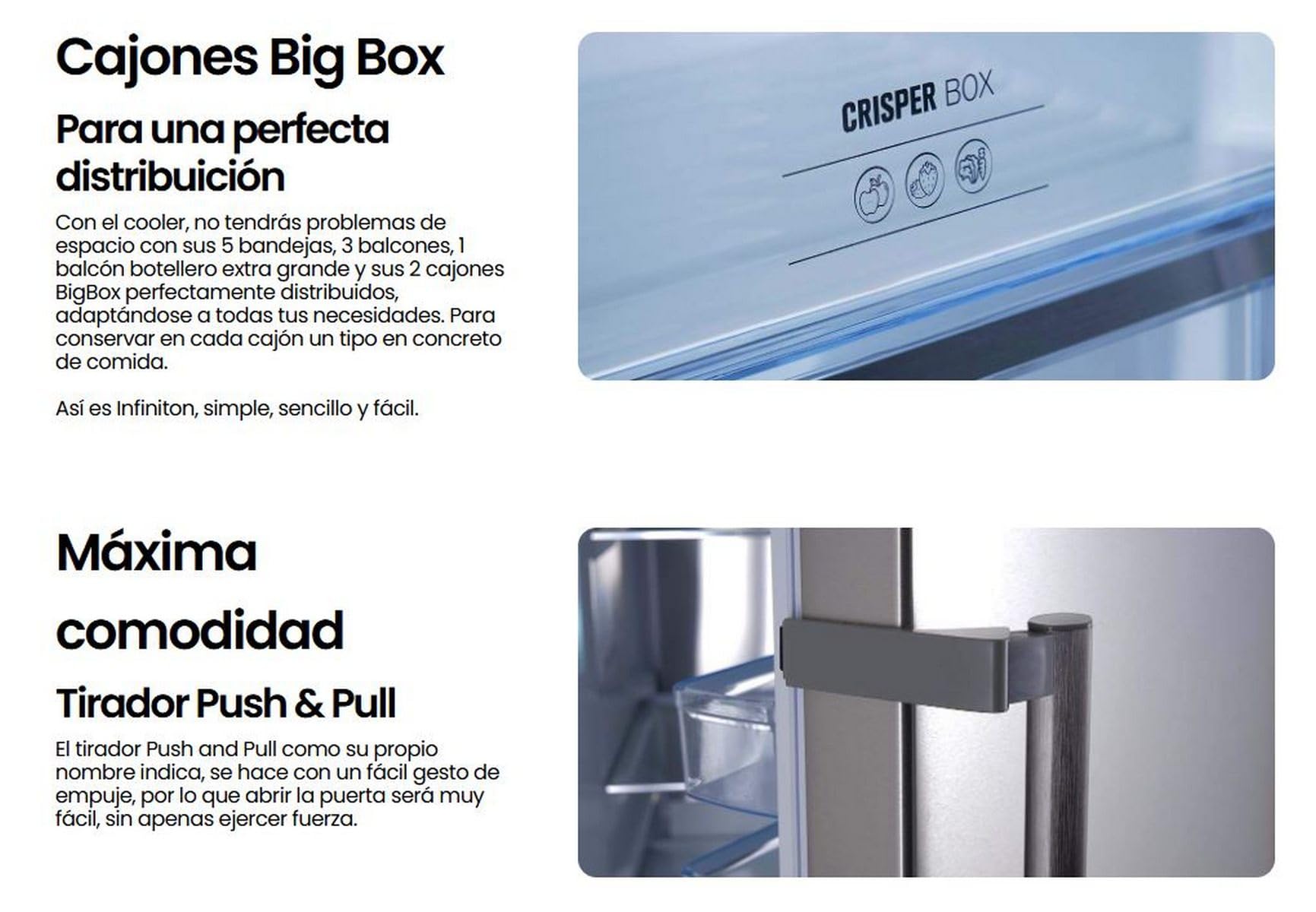 INFINITON Frigorifico Una Puerta CL-A185B, 375 Litros, 185 cm de Altura, No Frost, Fast Cooling, Iluminación LED, E, Blanco