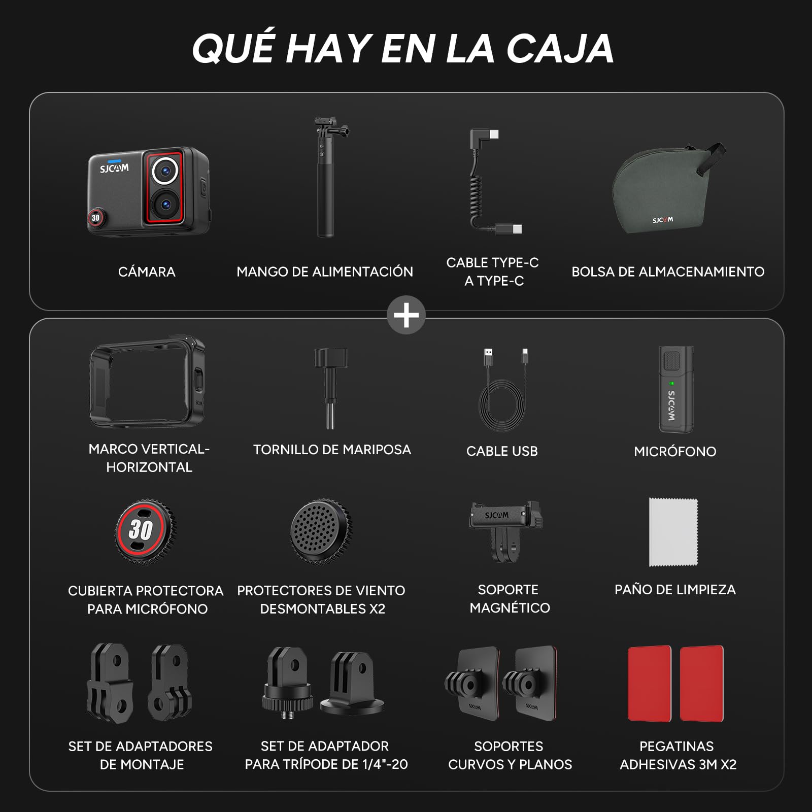 SJCAM SJ30 8K/20FPS,4K/60FPS Camara Vlog con Visión Nocturna Doble Lente,Micrófono Inalámbrico,Autonomía 7H,Estabilización SteadyMotion 2.0,Pantalla Táctil Flip 2,51" para Deportiva,Moto,Vlog,MTB