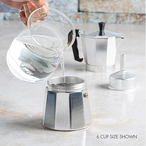 Miniatura 6 de WOLEN Moka Pot - Cafetera y cafetera para estufa, cafetera italiana, cafetera Greca, cafeteras, plata (6 tazas)