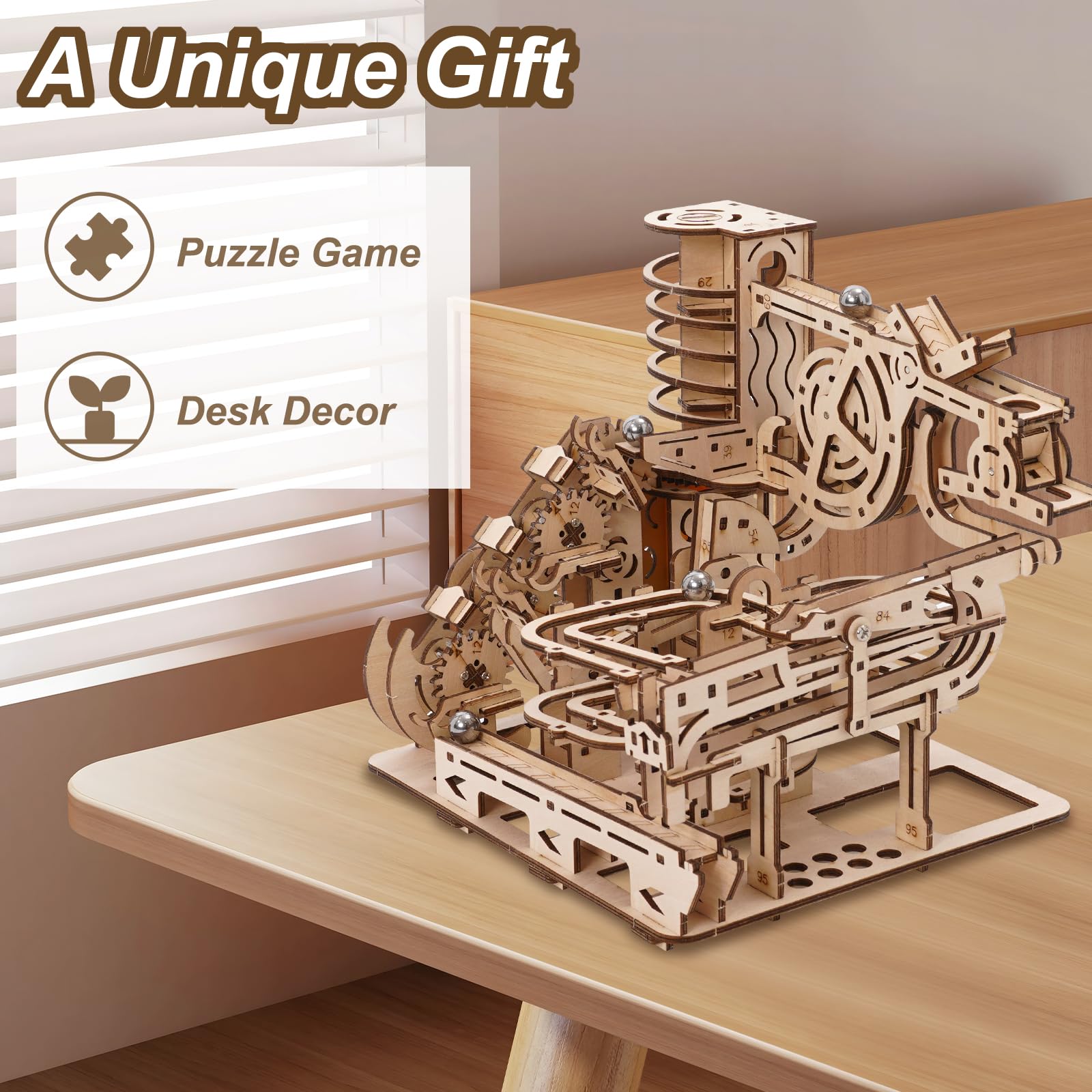 Puzzle 3D Modello in Legno, Fai-da-Te Pista per Biglie, Kit di Costruzione Modello Meccanico, 3D Puzzle Modellismo da Costruire con 7 Steel Balls Regalo per Uomini e Donne