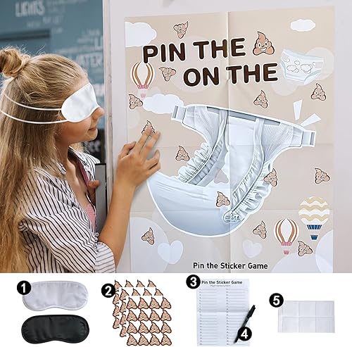 Miniatura 3 de Juego de juegos de baby shower Pin the Sticker en el juego de pañales y 50 boletos para rifas de pañales con caja para decoraciones de fiesta de