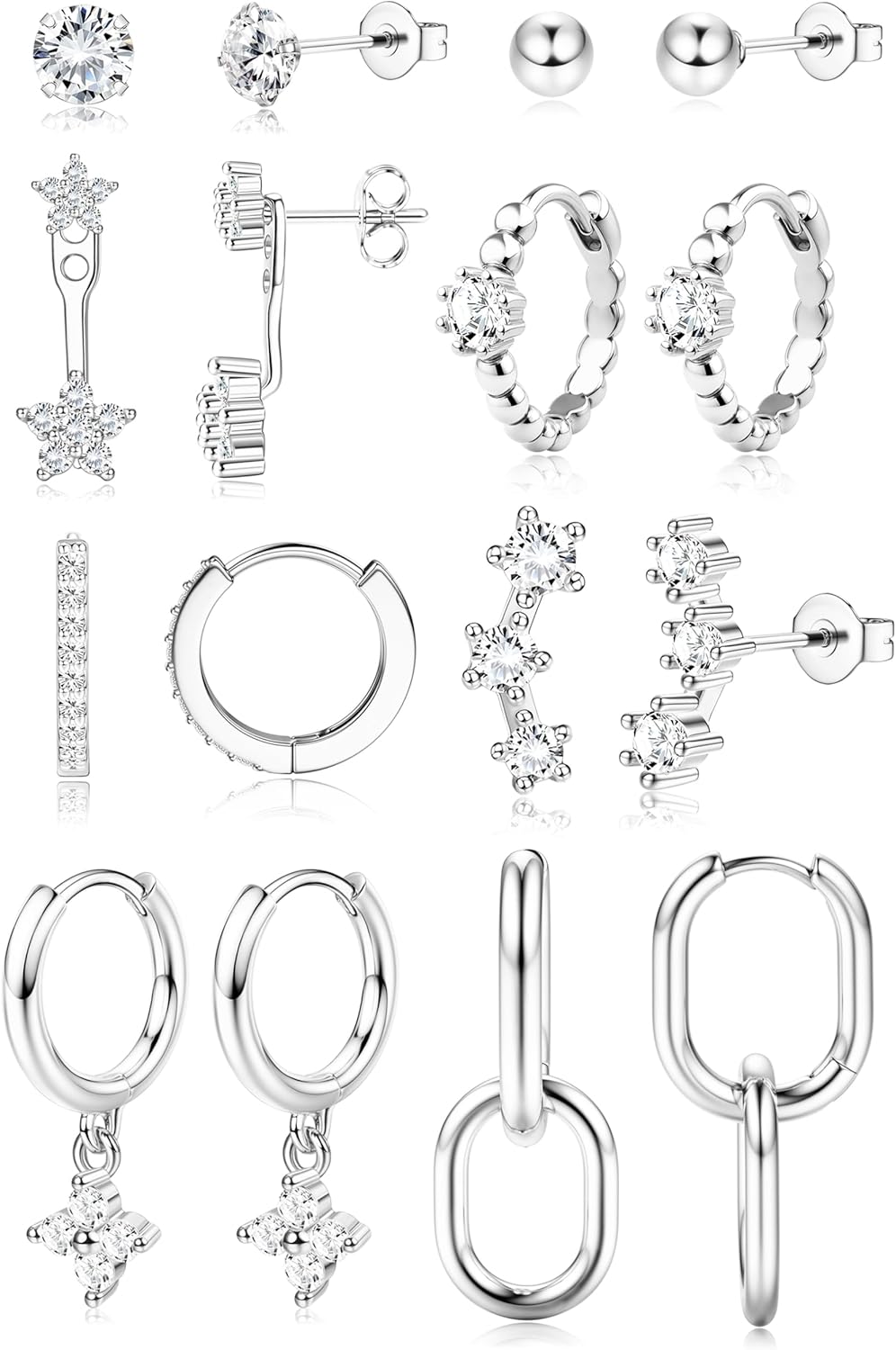 Small Gold Hoop Earrings Set for Women - 14K Gold Plated Hypoallergenic Huggie Hoop Studs Earring Stacks for Sensitive Ears - Cartilage Earring Sets for Multiple Piercing 8 Pairs