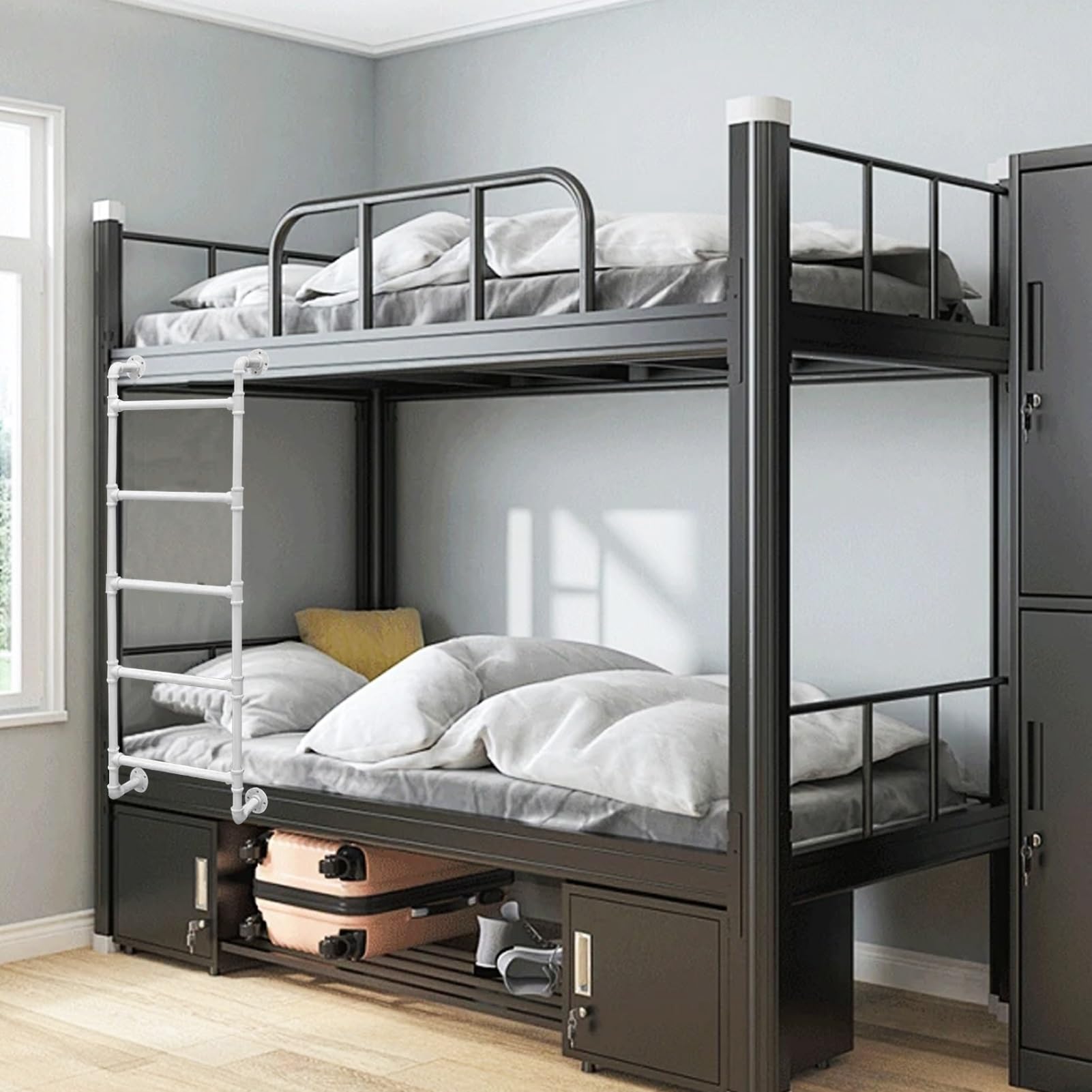 Wall Fixed Ladder, Wall Mounted Egress Ladder for Bunk & High Beds, Basement Windows, Loft Attics, 100-300cm(165cm/65in)