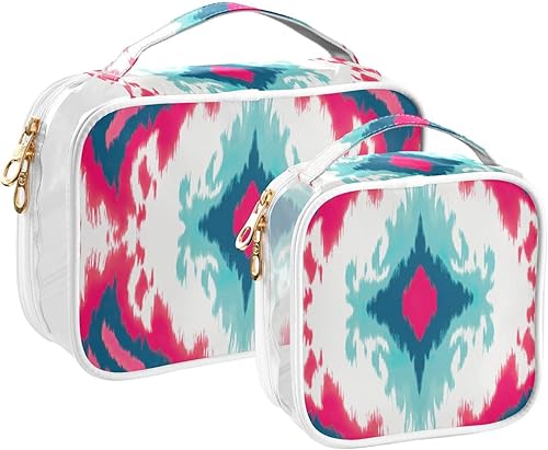 Ikat - Neceser transparente para viajar, paquete de 2 bolsas de cosméticos de maquillaje con cremallera, bolsa de viaje para artículos de tocador,