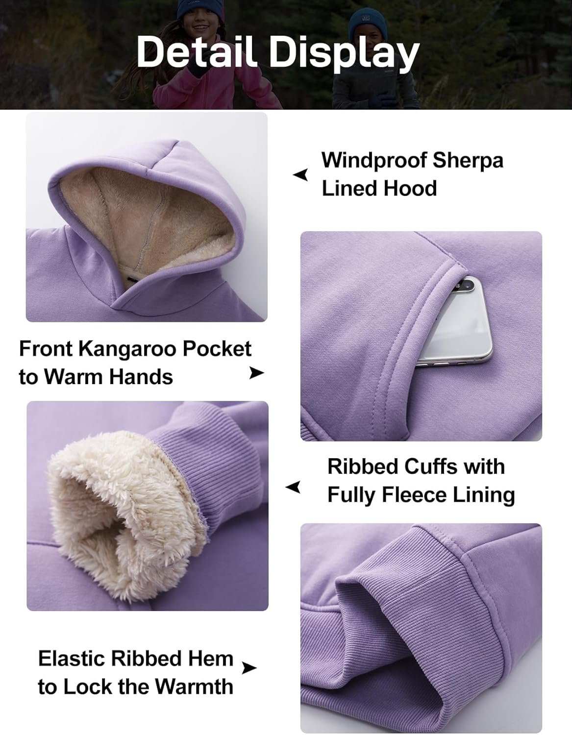 Flygo Unisex Boys Girls Fleece Lined Sherpa Hoodie Kids Warm Winter Hoodies Pullover Hooded Sweatshirt Sweater 4-13Y - Image 6