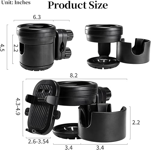 Miniatura 2 de Soporte grande 3 en 1 con dos clips, soporte universal para cochecito, soporte ajustable para bebidas, soporte extraíble para teléfono para silla de