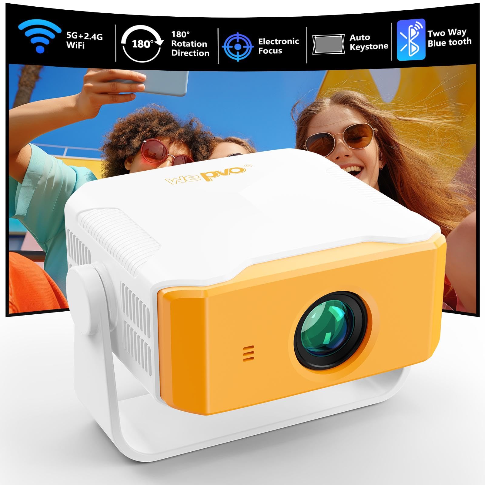 Mini Projector Portable Rotatable with Electronic Focus & Auto Kyestone