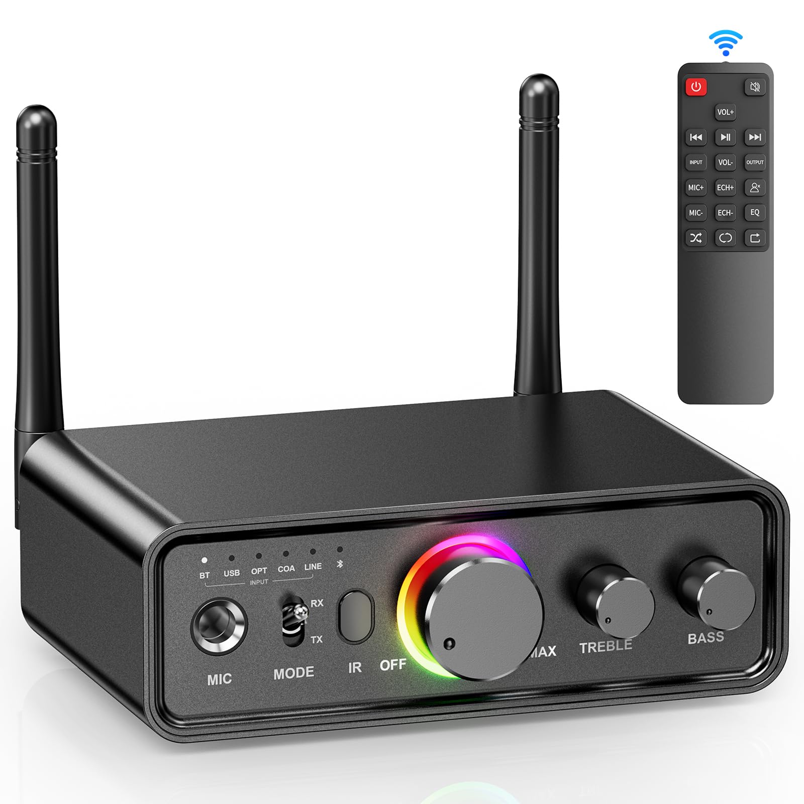 Rylithon 5.1 Bluetooth Audio Receiver Transmitter 4-in-1 (with Remote) for Home Stereo TV, HiFi Wireless Audio Adapter with 3.5mm AUX,RCA,Digital Coaxial,6.5mm Mic Connection