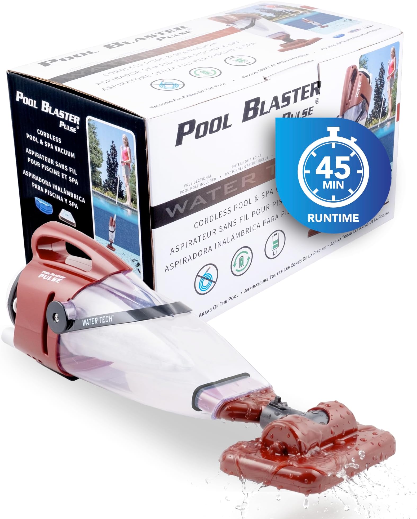 Pulse Cordless Pool Vacuum for Above Ground Pool - American-Engineered Hoseless Vac with XL Debris Chamber & 45" Pole - Rechargeable Cleaner with 7.5" Head & 45 Min Runtime