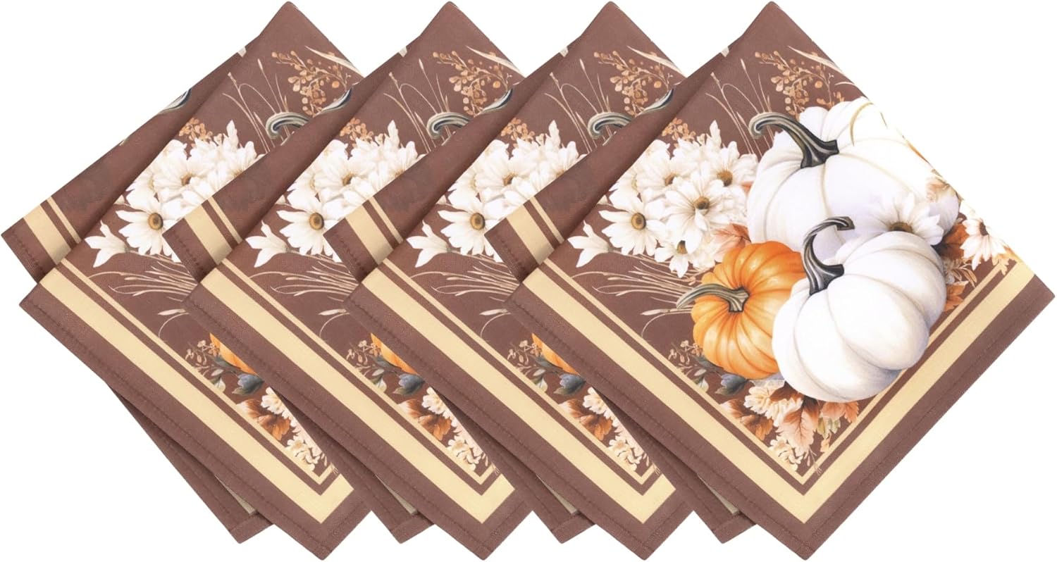 Elrene Home Fashions Wheatland Harvest Fall/Thanksgiving Cloth Dining Rectangle Placemats, 13"x19", Set of 4