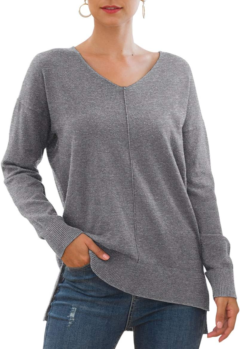 Jouica Women's Casual Lightweight V Neck Batwing Sleeve Knit Top Loose Pullover Sweater
