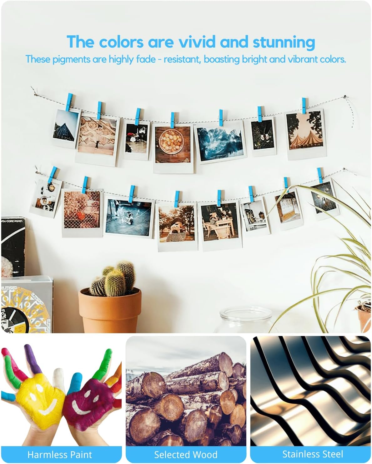 Blue Clothes Pins for Baby Shower, Mini Wooden Clothespins 1.4 Inch 50 PCS, Colored Tiny Clips Close Pin for Classroom Crafts Project Decorations Hanging Artwork Display Pegs image 5