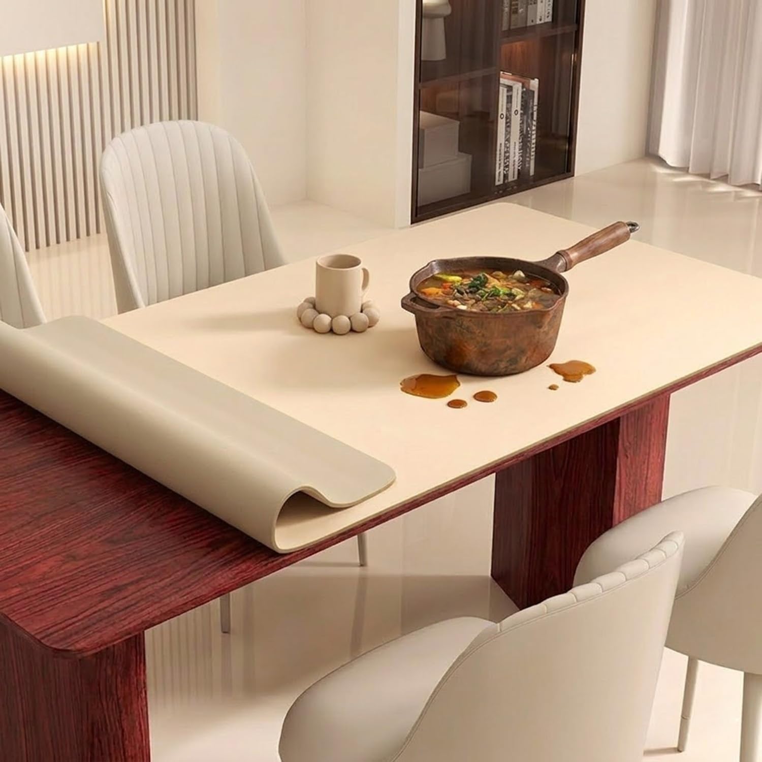 Silicone Table Protector Mat Heat Resistant Kitchen Large Desk Pad Waterproof Non-Slip Dining Table Cover Customizable Sizes up to 90x160cm for Home Office(Beige,60x60cm)