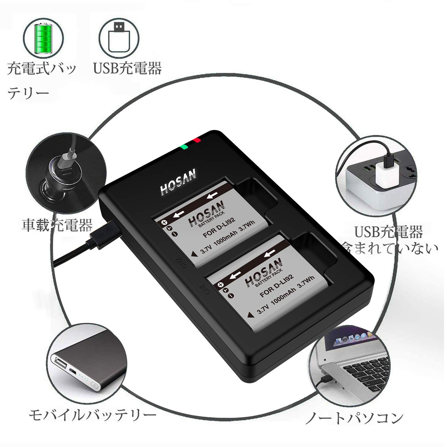 Amazon | HOSAN D-LI92 LI-50B 純正互換 バッテリー 2個 + USB 急速 