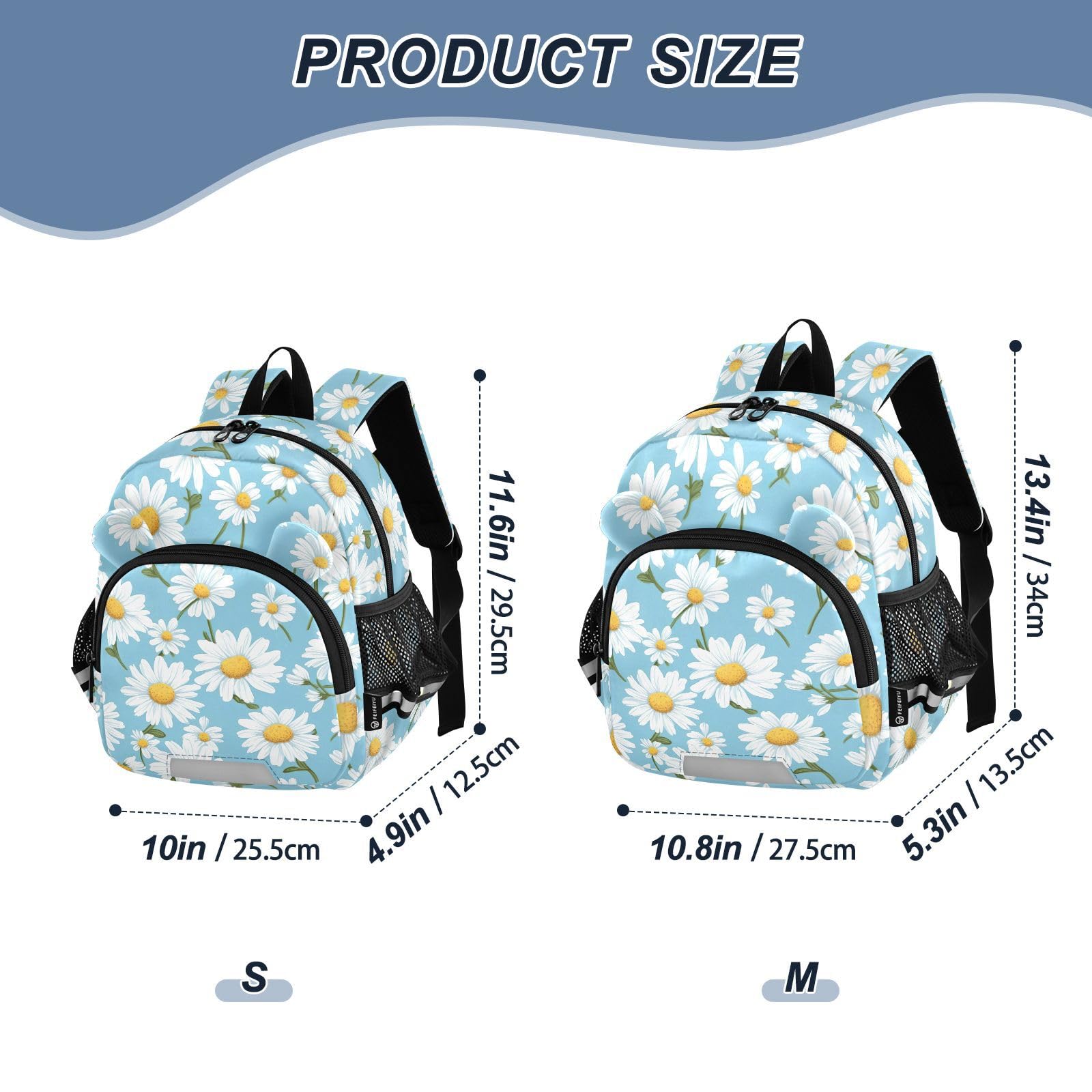 Leaves Floral Daisy Toddler Harness Backpack for Boys Girls 3-6 Years Kids Backpack with Anti Lost Safety Leash Baby Travel Bag for Travel Preschool Walking