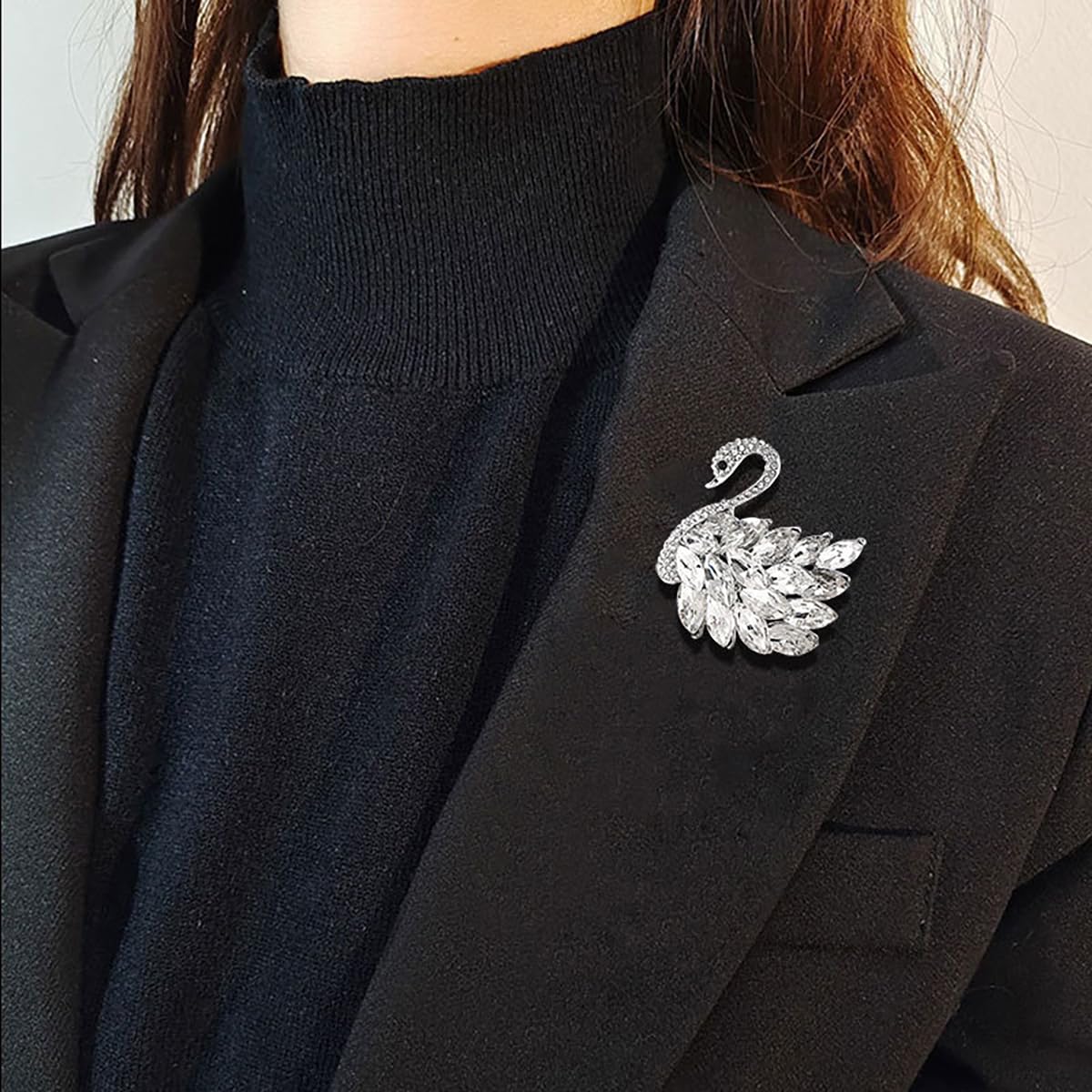 Elegante Schwanen-Broschen mit Strasssteinen, Kristall-Schwanen-Brosche, Anstecknadeln für Damenmode