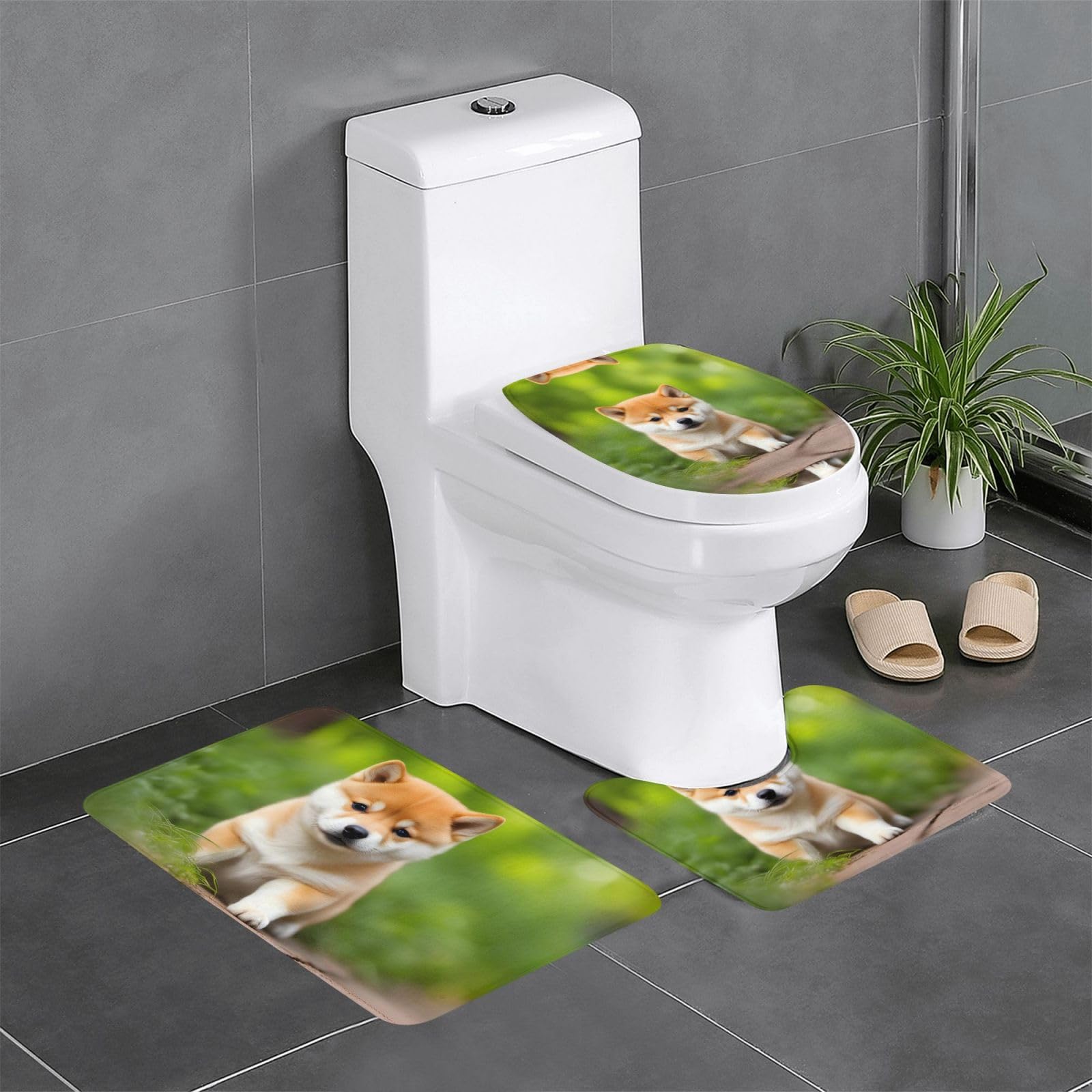Tapis de salle de bain Shiba Inu antidérapants et absorbants pour WC et coiffeuse