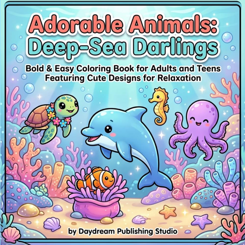 Adorable Animals: Deep-Sea Darlings: Bold & Easy Coloring Book for Adults and Teens Featuring Cute Designs for Relaxation