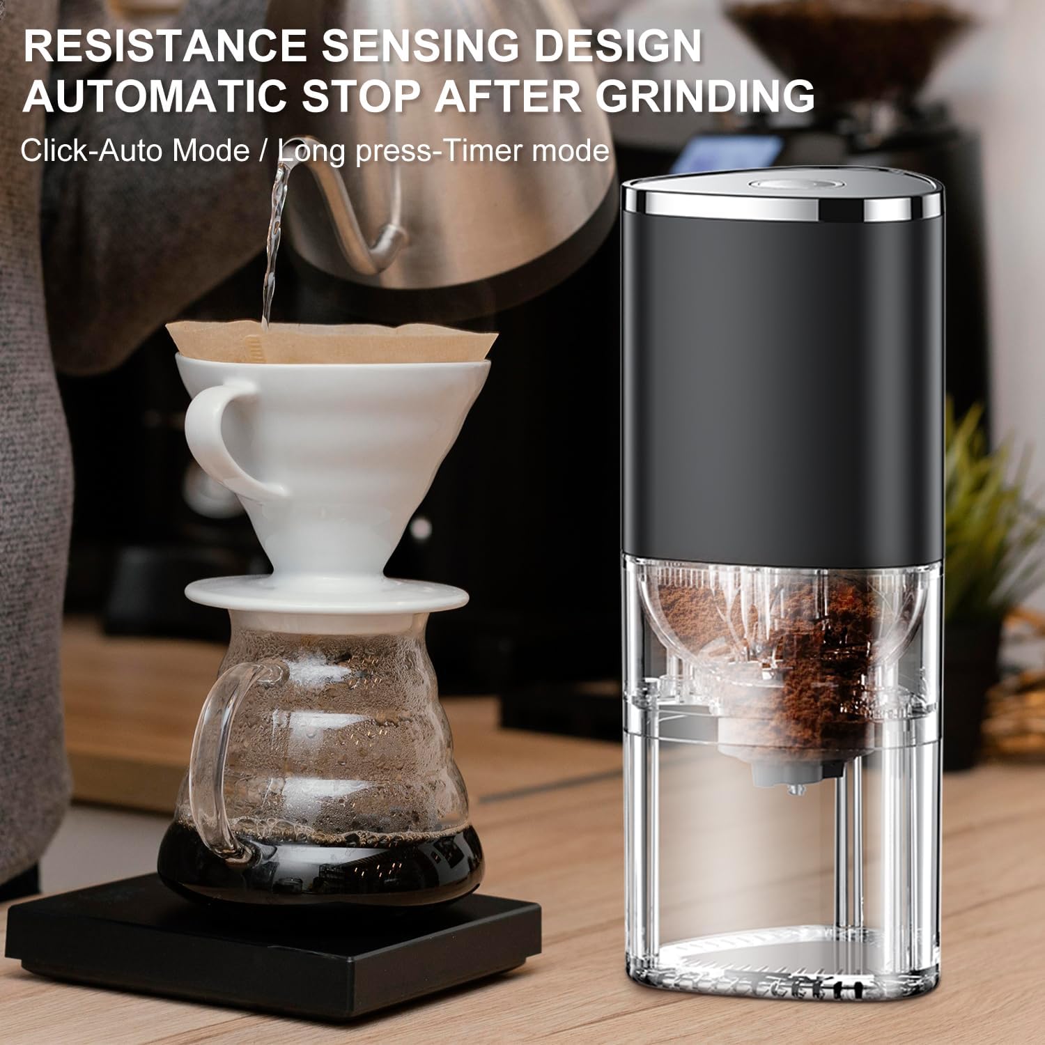 Portable Electric /Hand Tapered Burr Coffee Grinder,USB Rechargeable Small Coffee Bean Grinder for Vanilla Peanut Grain Beans Grind Settings from Fine to Coarse for Travel Camping Office Kitchen Home