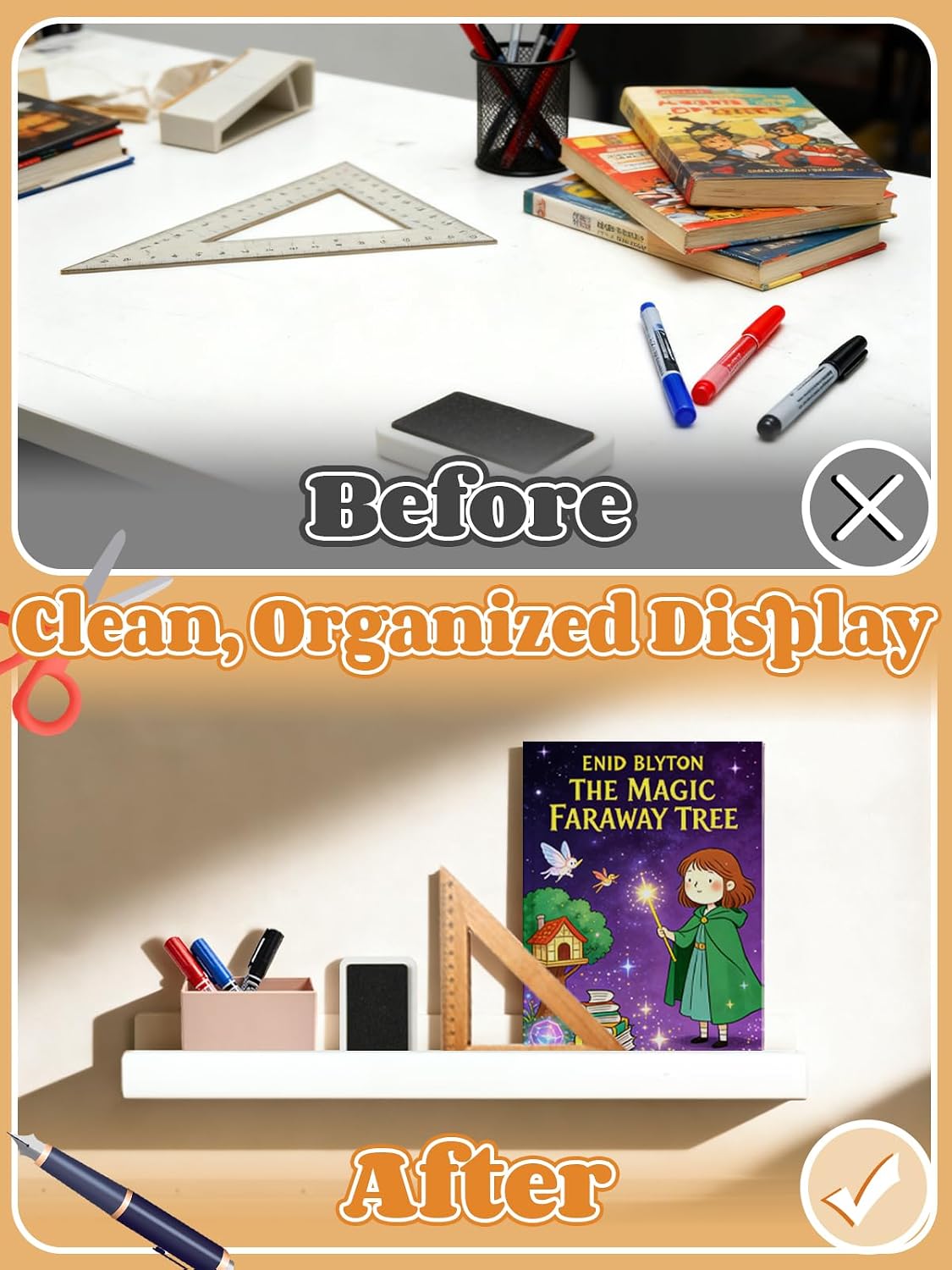Apipi 17" Stable Acrylic Magnetic Book Shelf for Classroom Whiteboard image 4