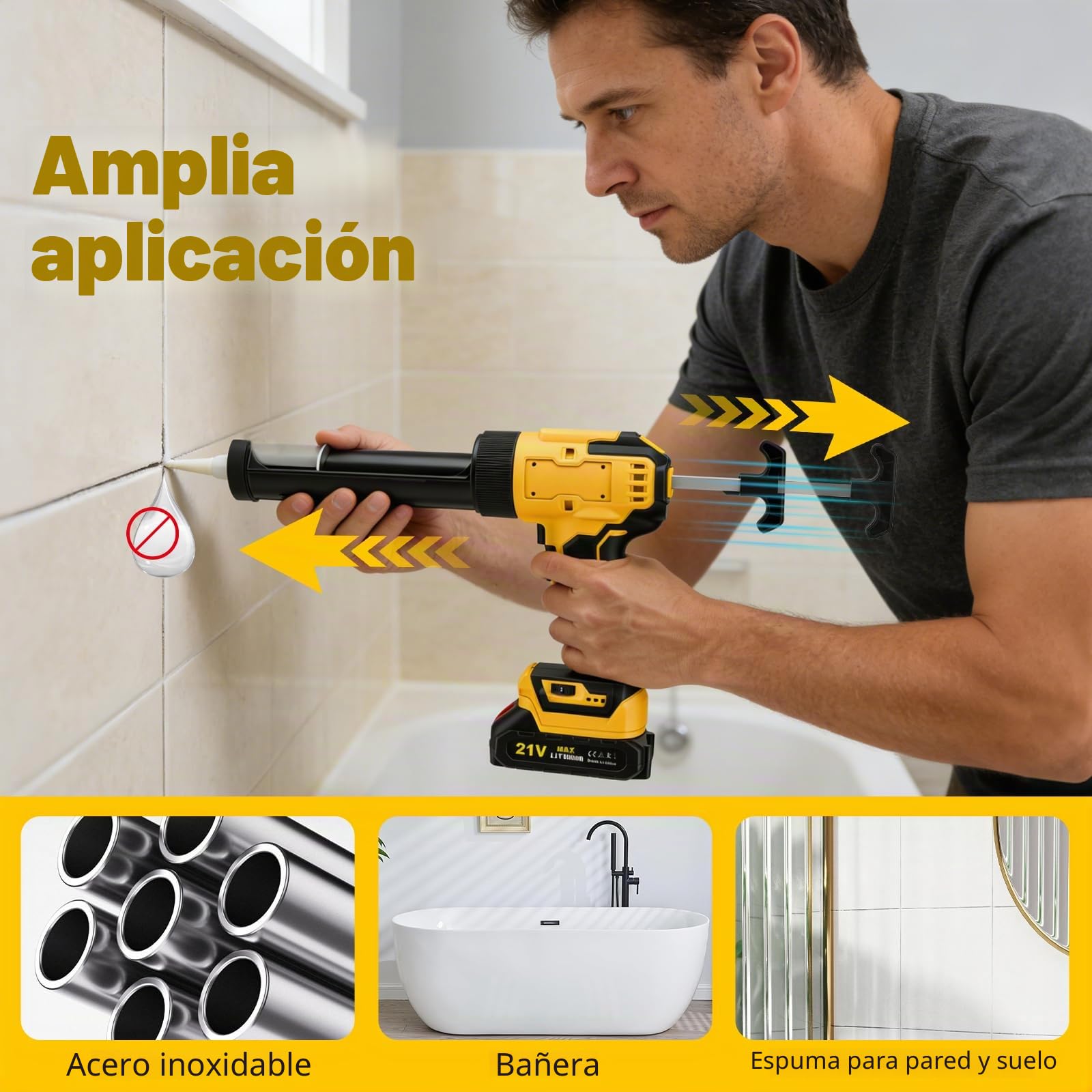 Pistola Silicona Eléctrica, Inalámbrica Pistola de Cartuchos de batería con 2 x 2000 mAh, 6 velocidades, luz LED, Kit de boquillas para calafatear, Pantalla LCD para Cartuchos de 300 ml