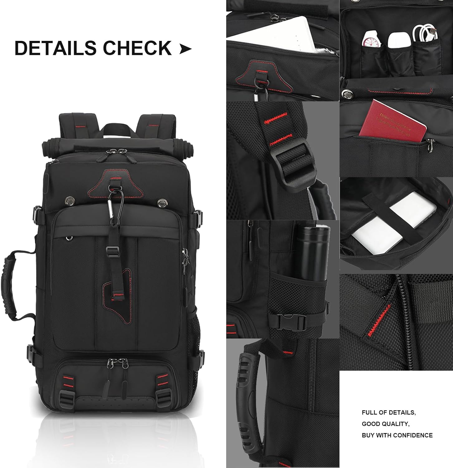 Travel Backpack for Men & Women, Large Capacity Carry On Backpack Durable Convertible Duffle Bag Fit for 15.6 Inch Laptop (Medium(60L)) - Image 5