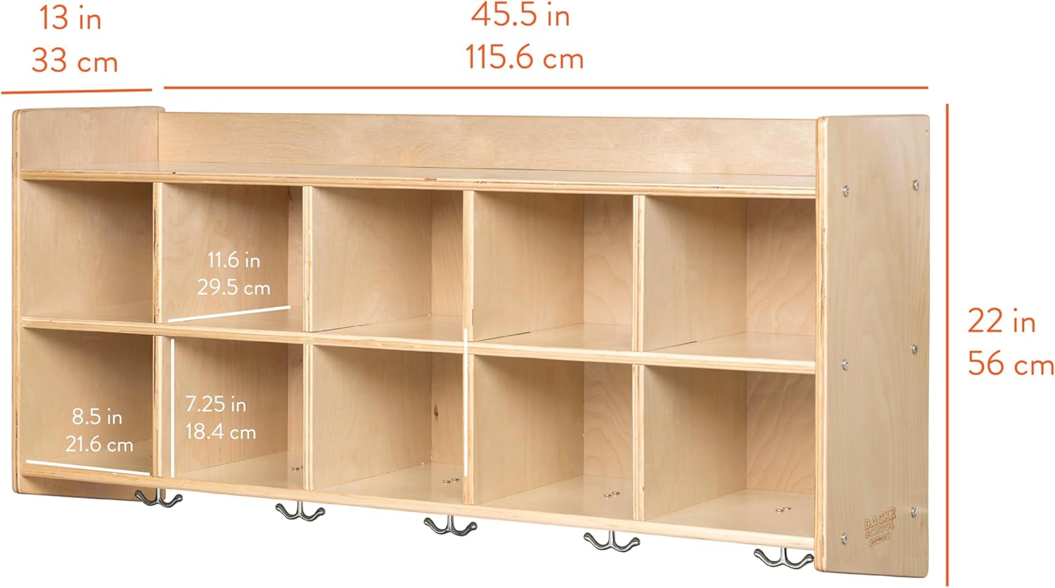 10-Section Wall Mount Coat Locker with Shelf, Hanging Organizer, Natural