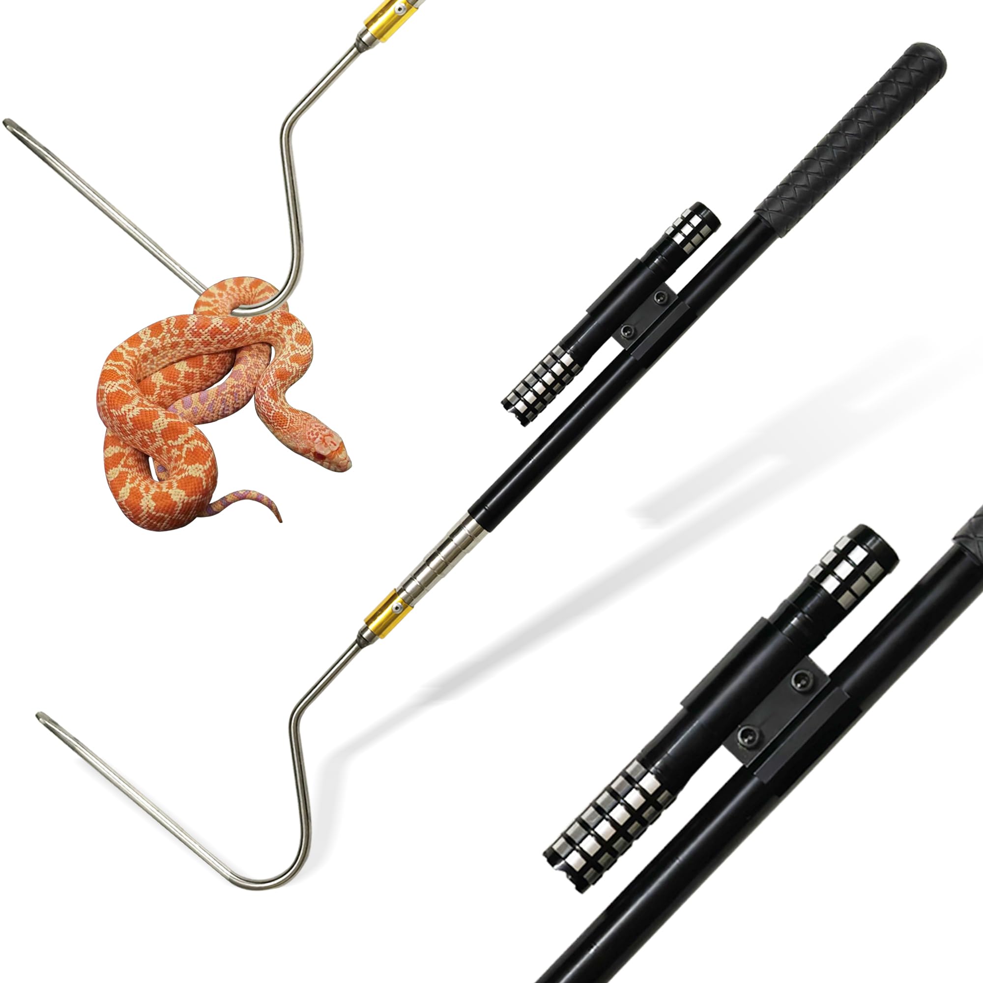 Wamlet 22"~64" Snake Grabber Hook Reptile Rattle Series Pick-up Handling Tool Kit for Catching Controlling Moving Snakes (Black)