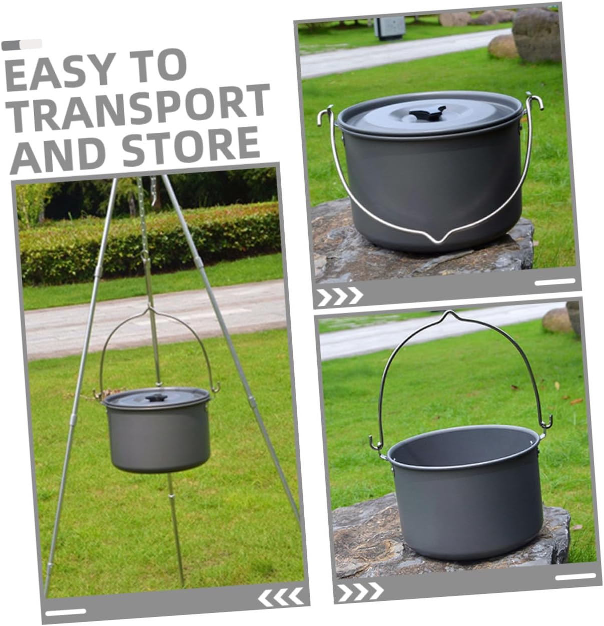 Aluminum Outdoor Cooking Pot with Lid for Camping and Picnics Portable Large Capacity Cookware for People Multipurpose Hanging Pot for Barbecue and Group Outdoor Cooking
