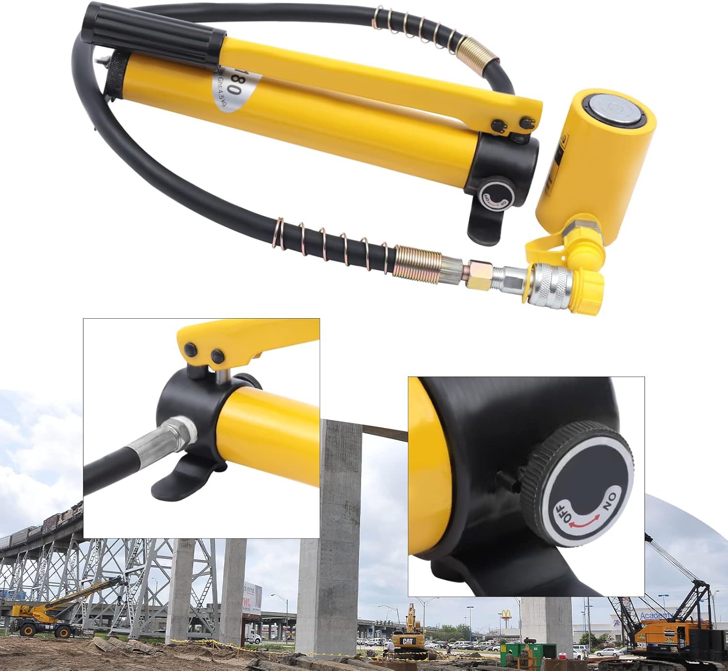 10T Hydraulic Cylinder Jack, 2in Stroke Mini Single Acting Lifting Cylinders with Hydraulic Hand Pump for Machinery Shipbuilding