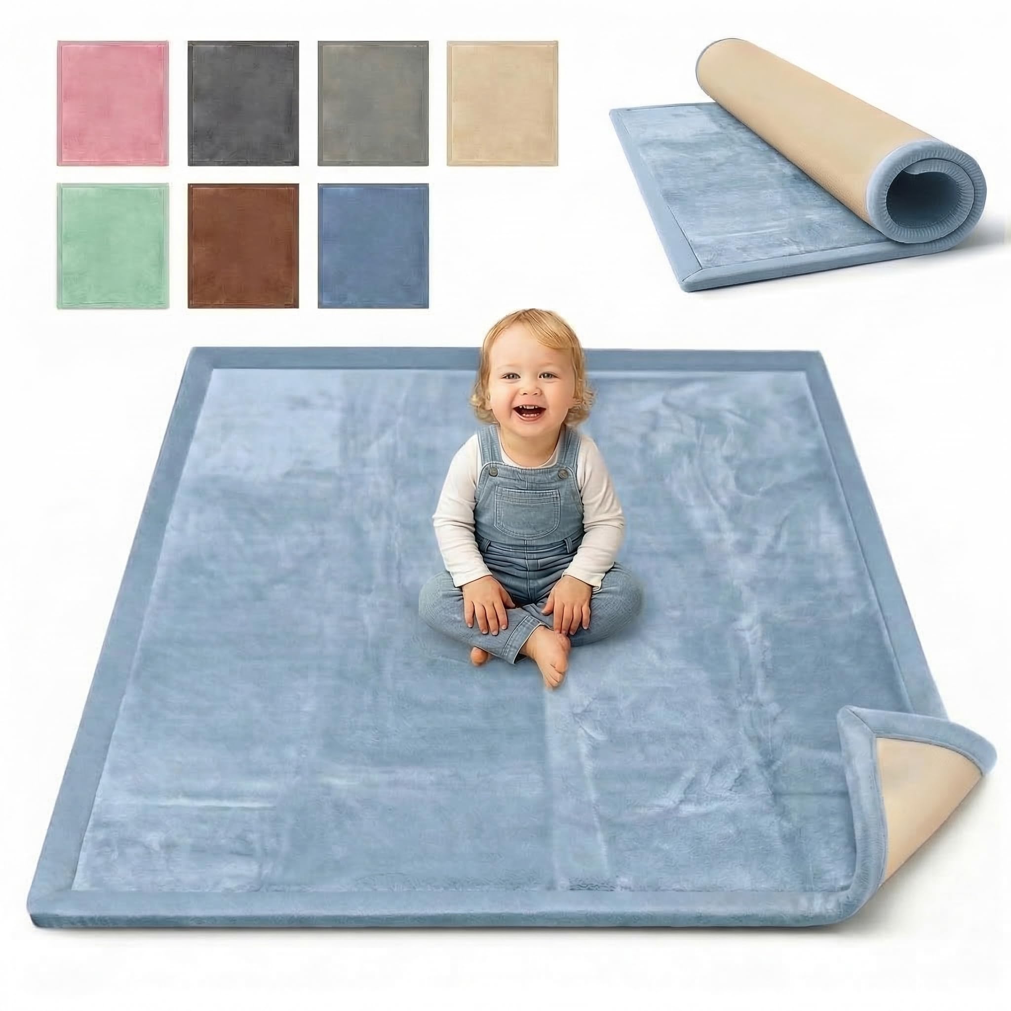 BabybeFun Krabbelmatte Baby - kuschelig weich - 3cm Dicke Spielmatte - schützt vor Stößen - Teppich Kinderzimmer 180x200cm - rutschfeste Schaumstoffmatte - Spielteppich Kinder - Krabbeldecke warm