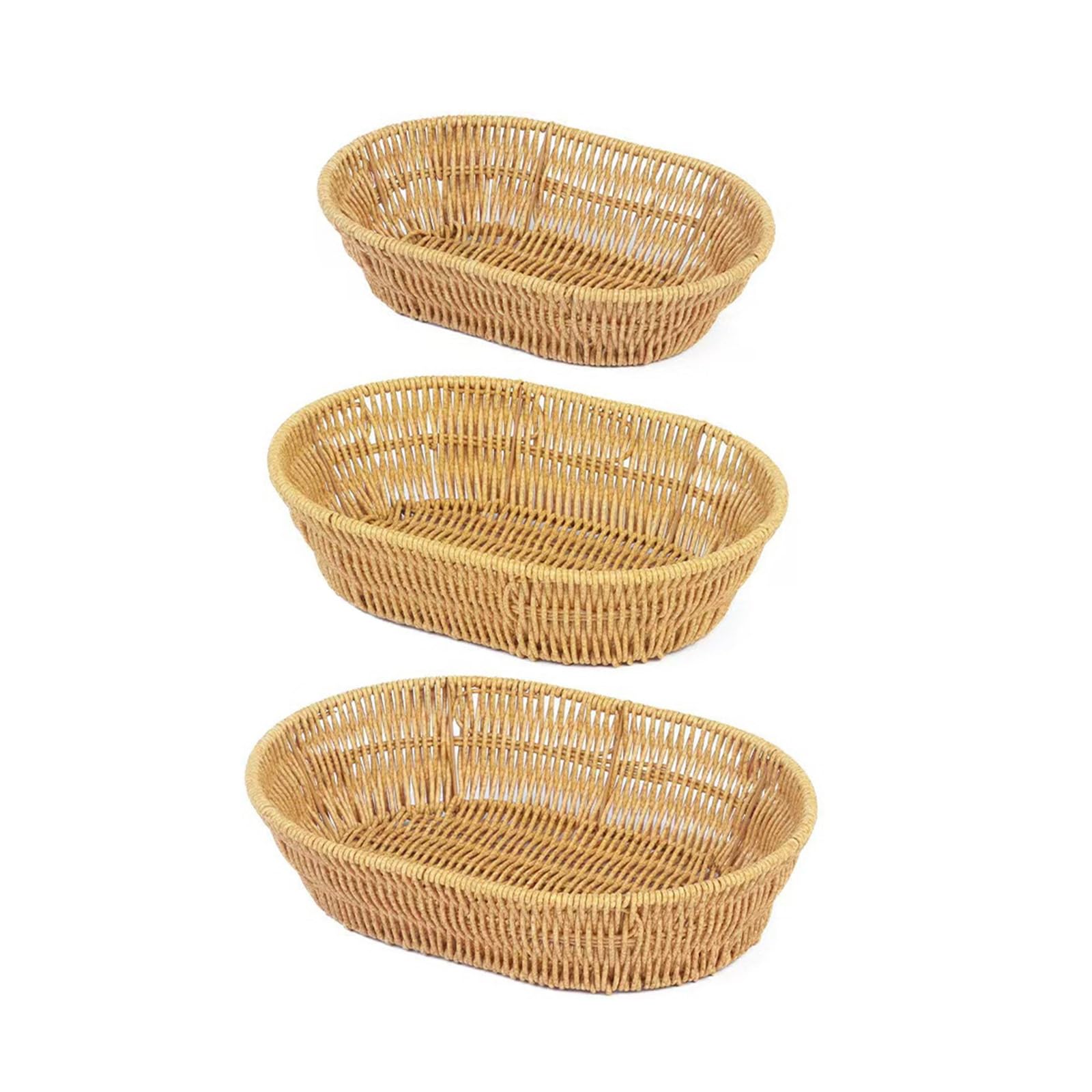Xinsheinelry 3pcs Imitation Rattan Fruit Serving Basket Multifunctional Oval Shaped Snacks Storage Plate Woven Vegetable Display Tray Multipurpose Food Holders