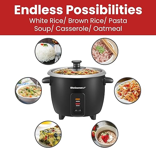Miniatura 7 de Elite Gourmet ERC003BX - Arrocera eléctrica con mantenimiento automático del calor, hace sopas, guisos, granos, cereales calientes, 6 tazas cocidas