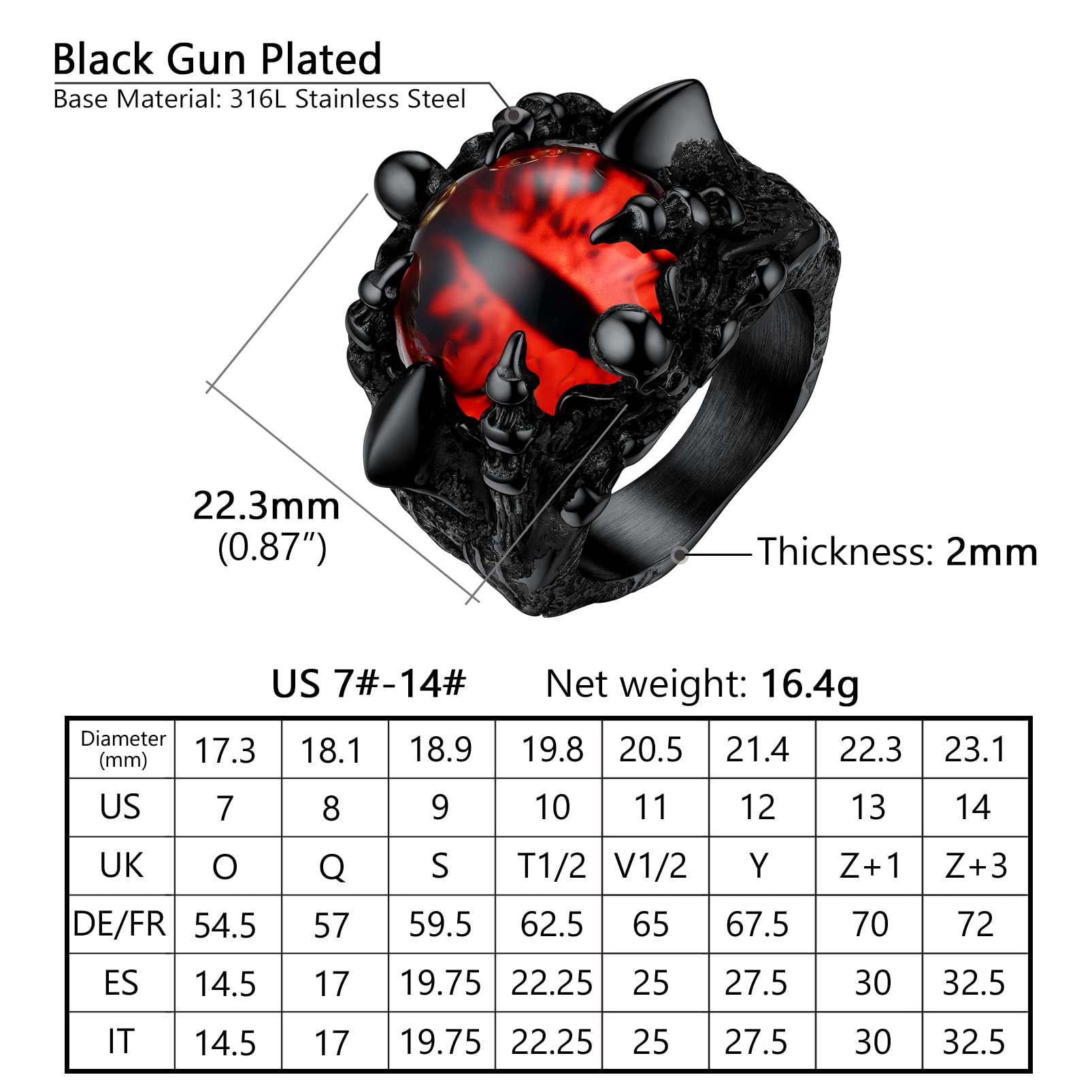 PROSTEEL Anelli Uomo Donna Acciaio Inossidabile Misura 14-30 Artiglio della Morte Gotico Punk Hip Hop con Confezione Regalo