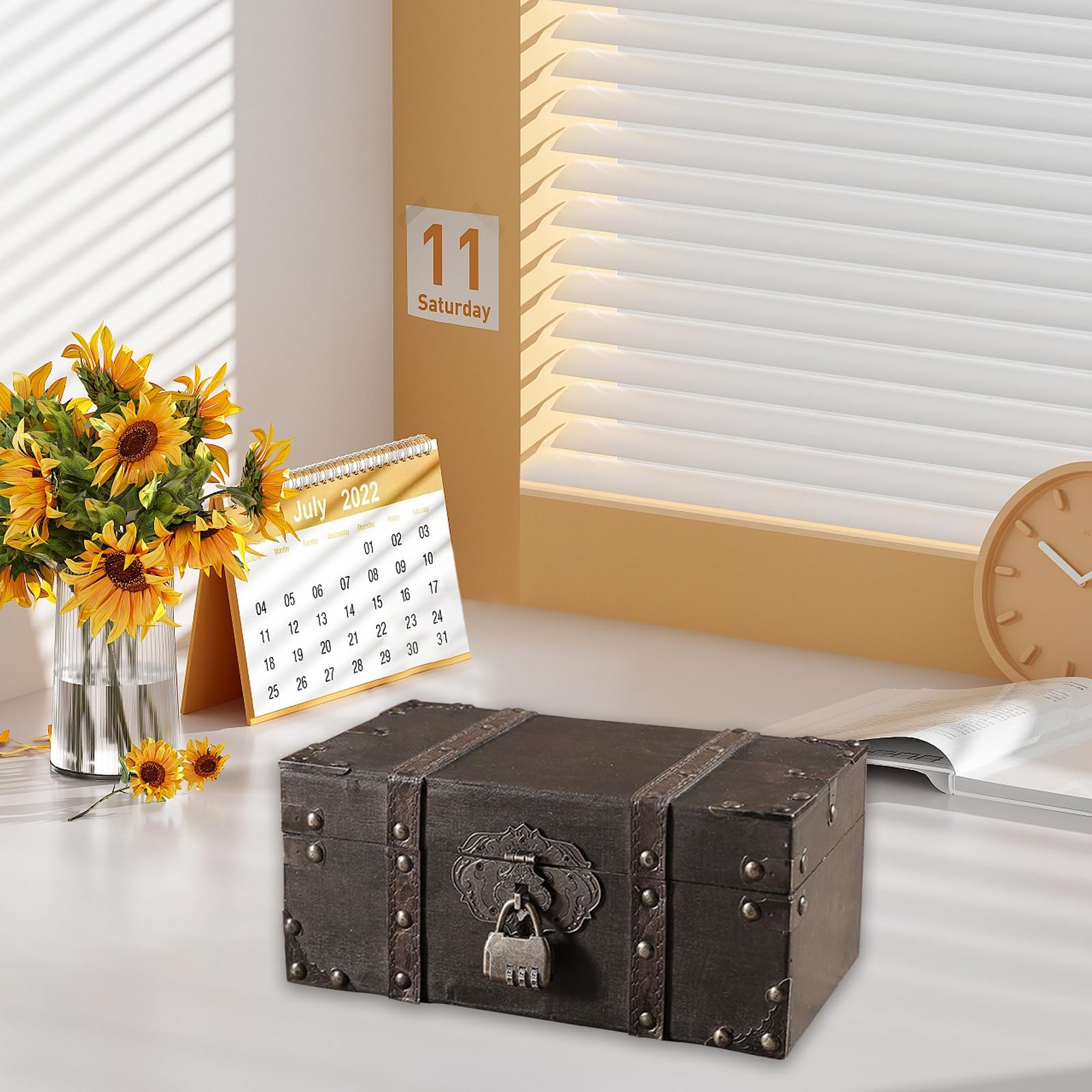 QINGYIWL Mini Coffre Au Trésor En Bois Vintage Avec Serrure - Boîte De Rangement Secrète Élégante