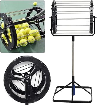 2-in-1 Tennis Ball Collector Pickup Stainless Steel 2 In 1 Tennis Balls Pickup Rollers Tool Automatic Balls Receiver With Handle For Storage Adjustable Height Hold Up 55 Tennis Balls,Black