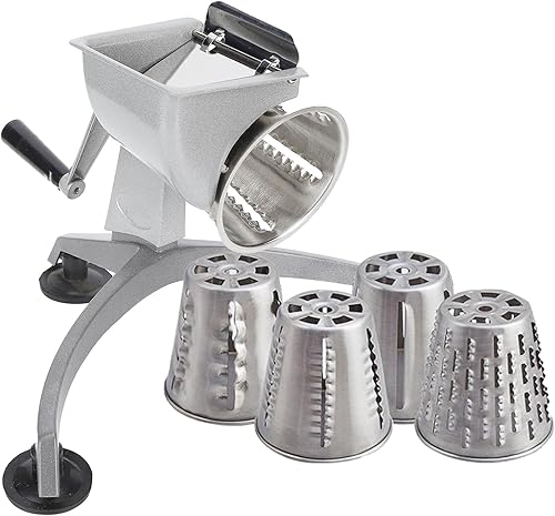 Rallador rotativo de queso, cortador multifuncional de manivela de verduras con 5 cuchillas de acero inoxidable para queso, verduras, nuez,